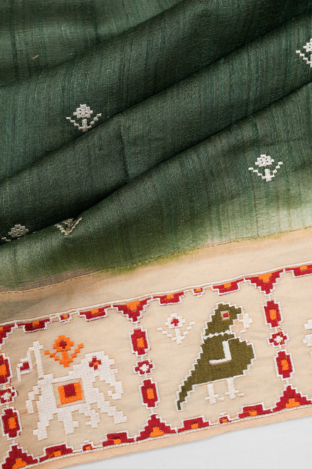 Tussar Embroidery Butta Green Saree