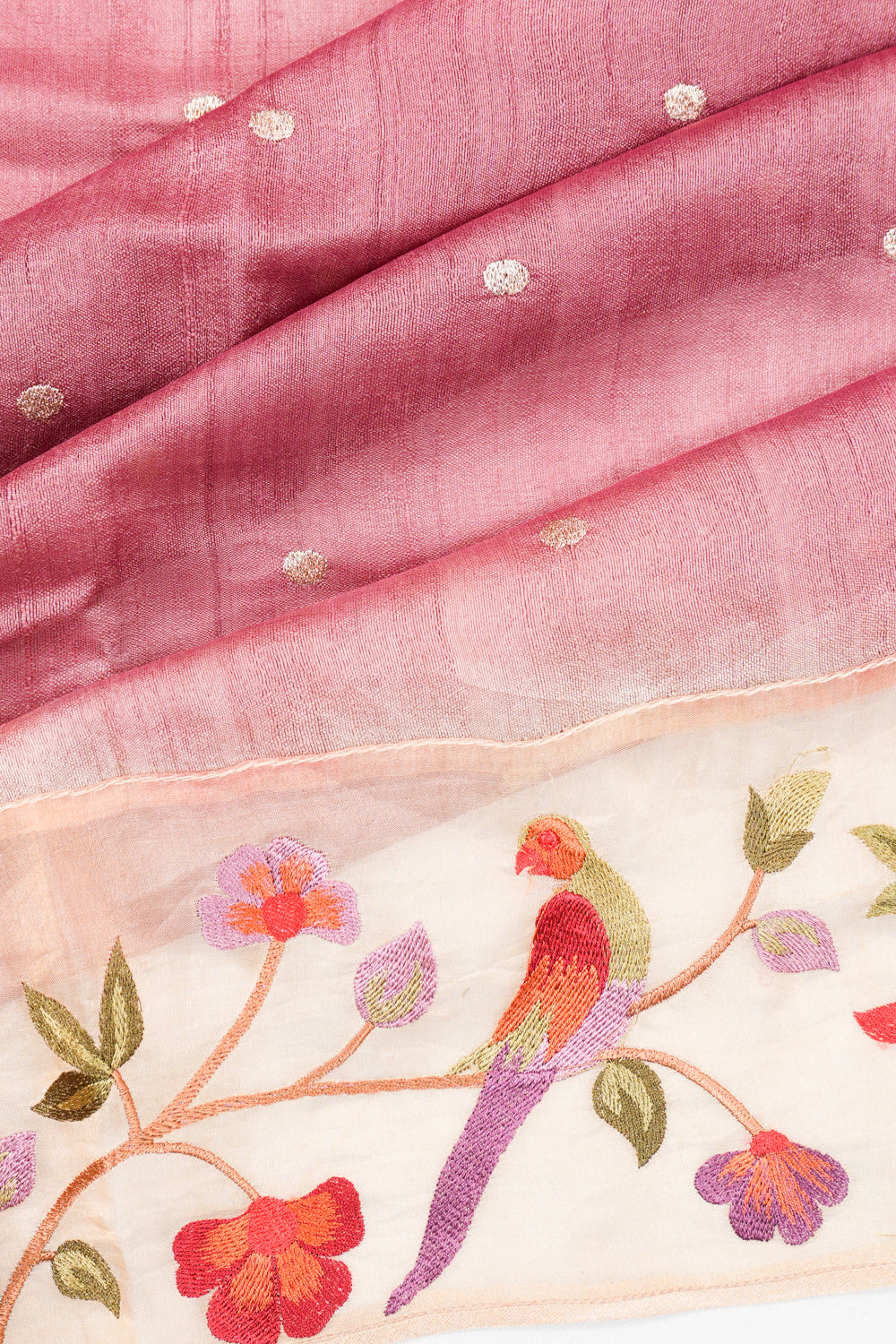 Tussar Butta Pink Saree With Embroidery Border