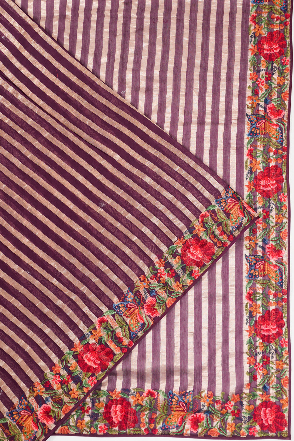 Organza Lines Purple Saree With Embroidery Border