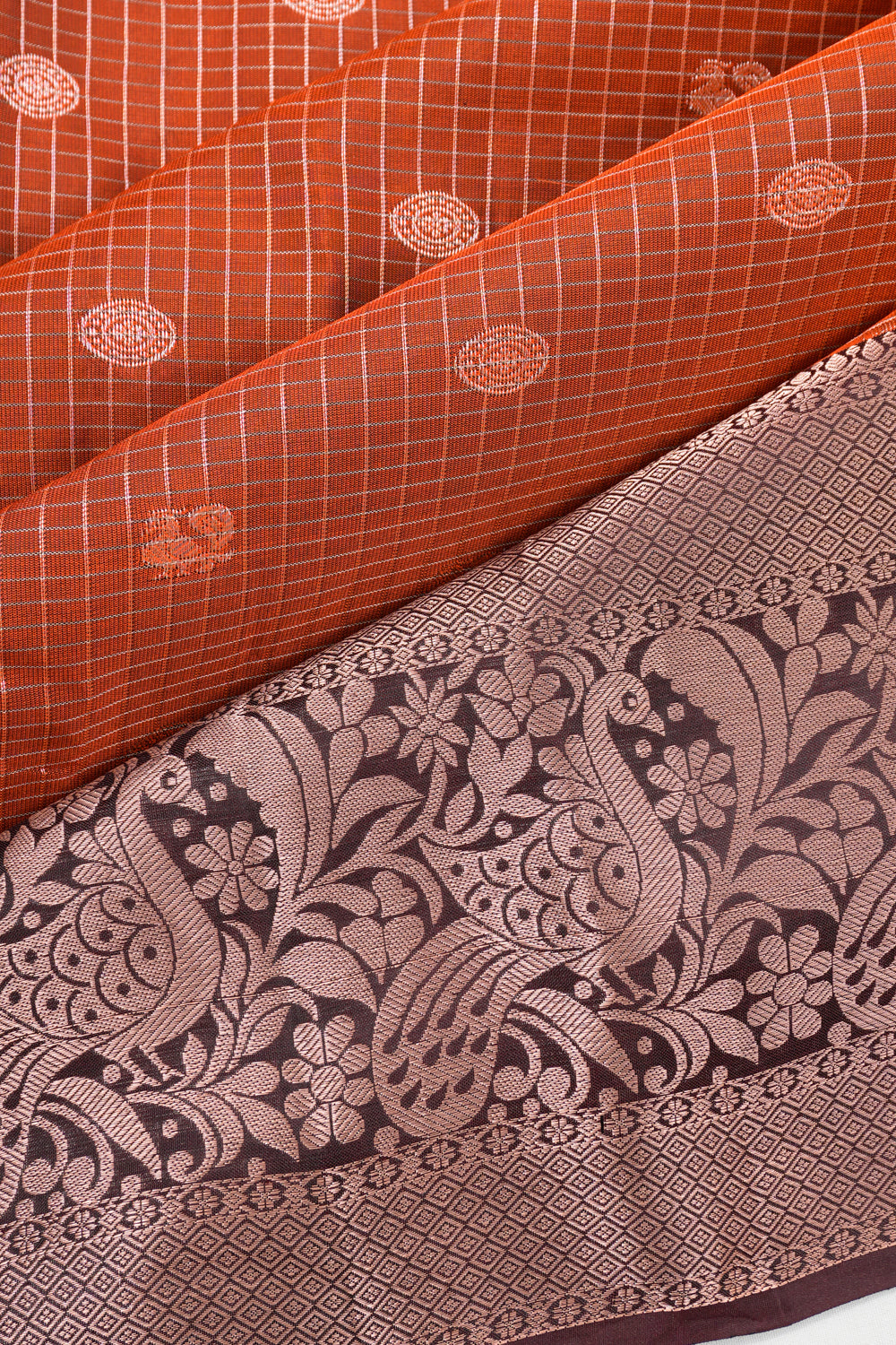 Dharmavaram Silk Checks And Butta Rust Orange Saree