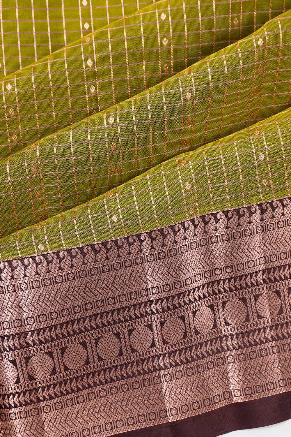Dharmavaram Silk Checks And Butta Green Saree