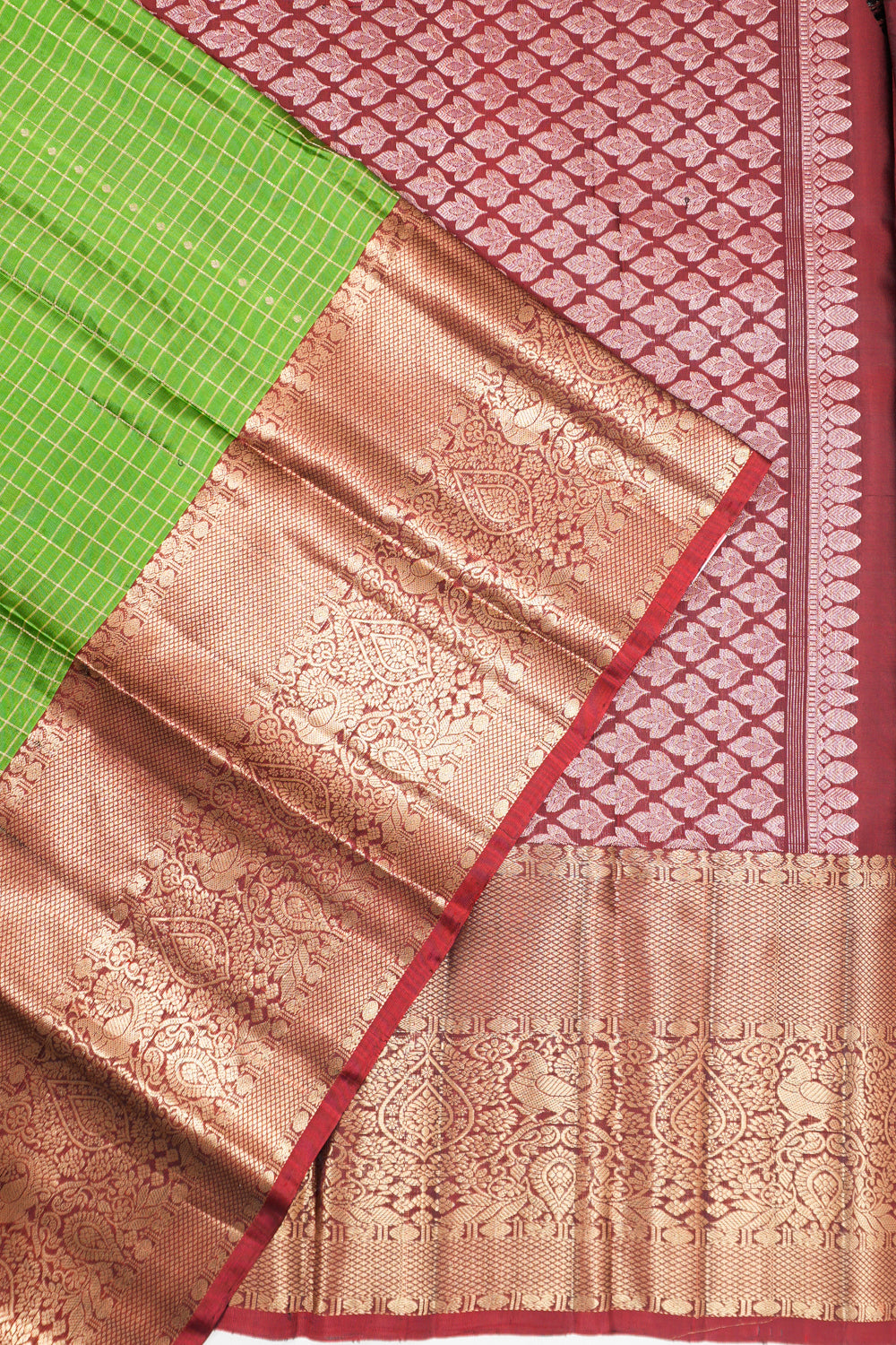 Dharmavaram Silk Checks And Butta Green Saree