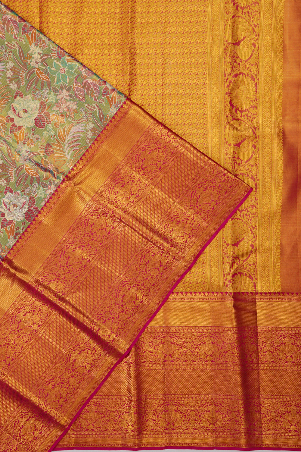 Taranga Kanchi Silk Tissue Brocade Green Saree