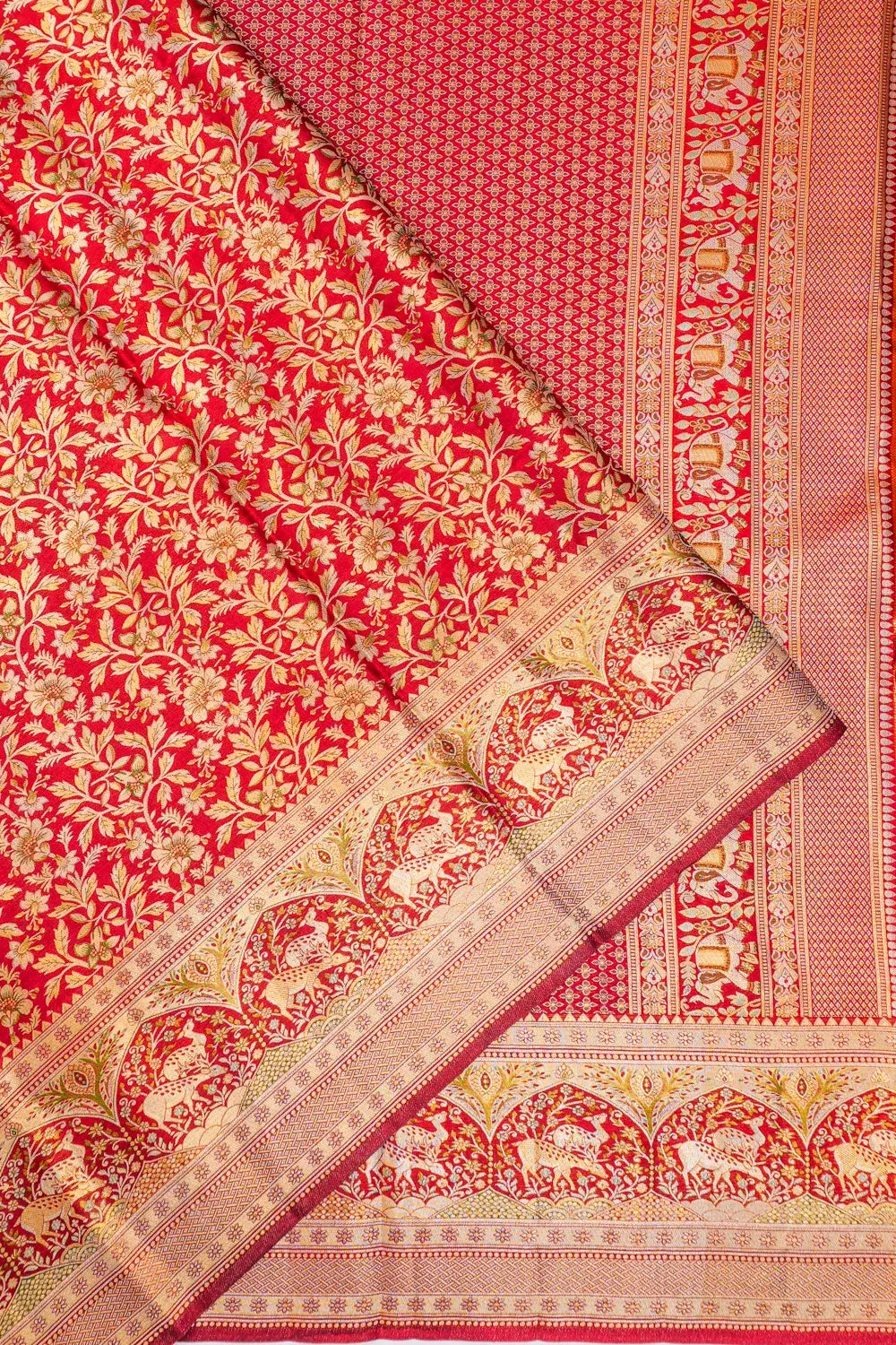 Taranga Kanchi Silk Jaal Red Saree