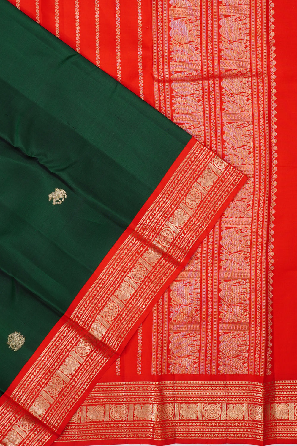 Taranga Kanchi Silk Butta Bottle Green Saree
