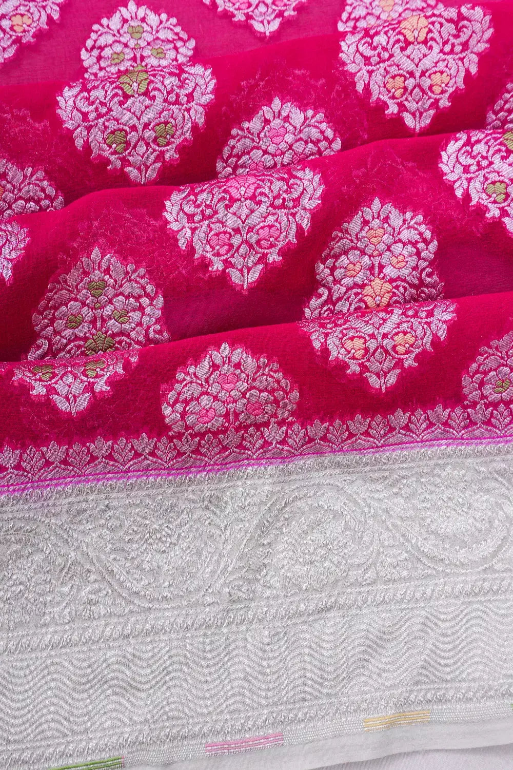 Vaanya Banaras Georgette Brocade Pink Saree