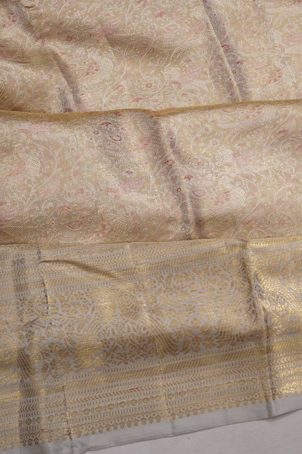 Kanchipuram Silk Tissue Brocade Grey Saree