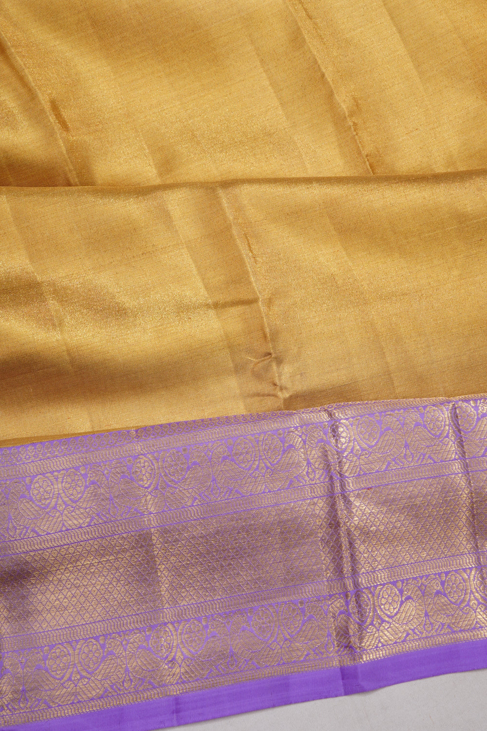 Kanchipuram Silk Tissue Plain Gold Saree