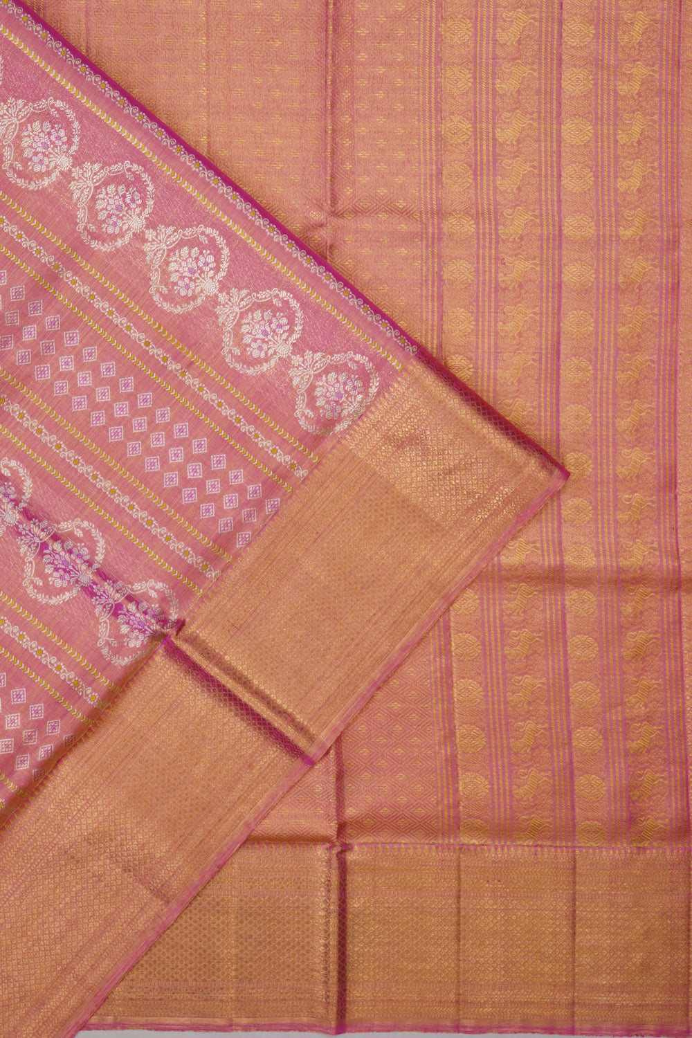 Kanchipuram Silk Tissue Brocade Pink Saree