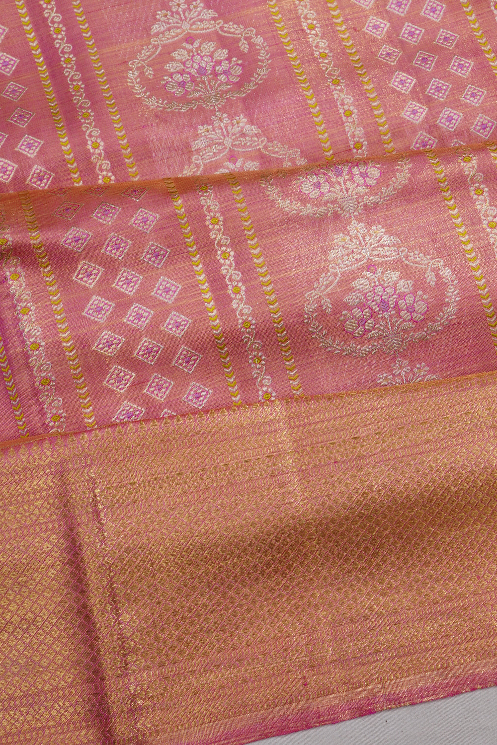Kanchipuram Silk Tissue Brocade Pink Saree