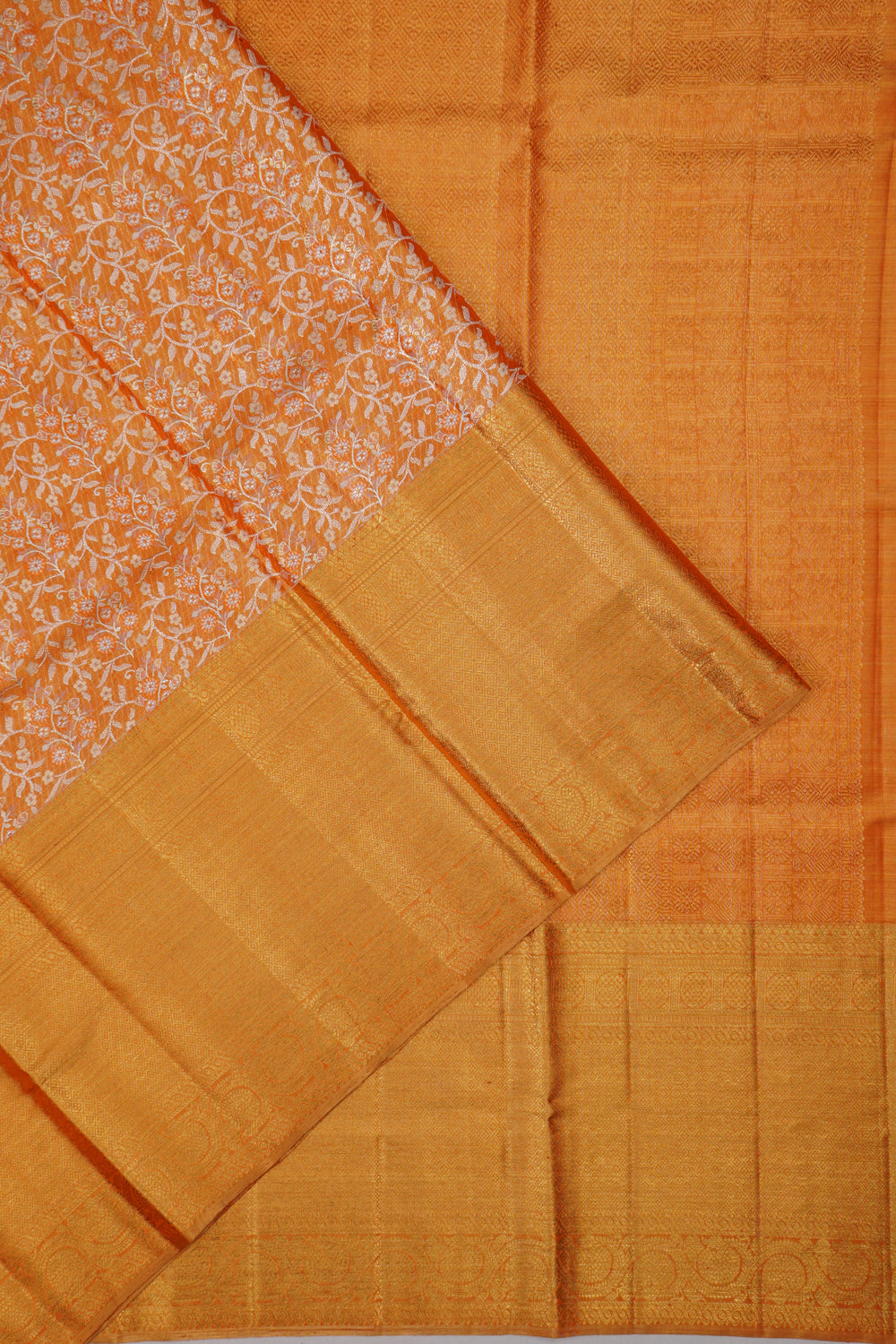 Kanchipuram Silk Tissue Brocade Orange Saree
