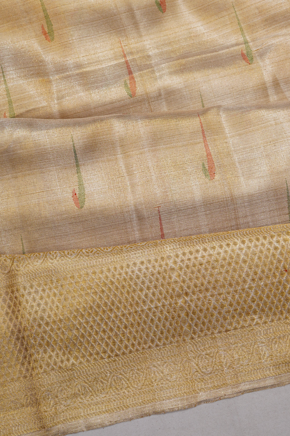 Kanchipuram Silk Tissue Butta Gold Saree