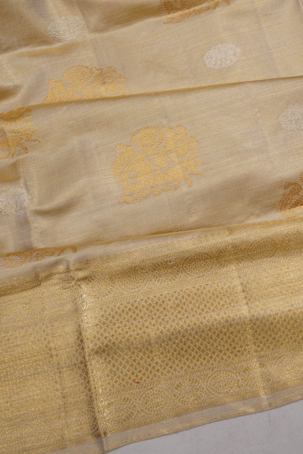 Kanchipuram Silk Tissue Butta Beige Saree
