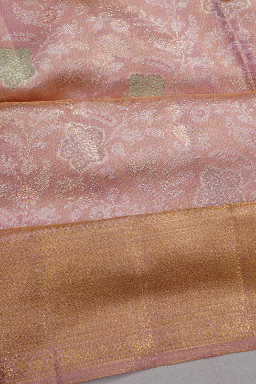 Kanchipuram Silk Tissue Brocade Baby Pink Saree