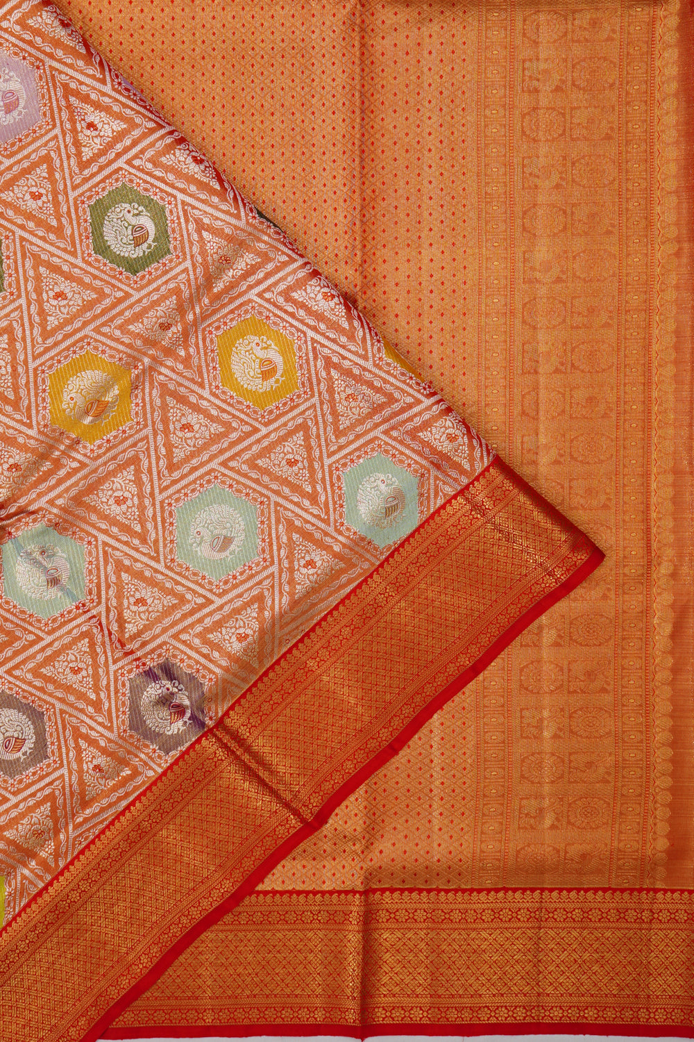 Kanchipuram Silk Tissue Brocade Red Saree