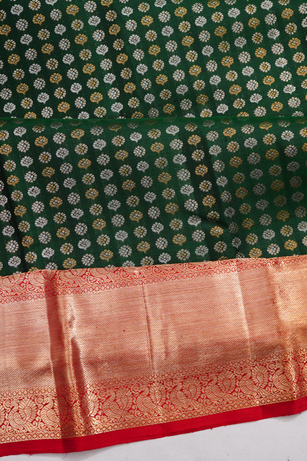 Kanchipuram Silk Brocade Bottle Green Saree