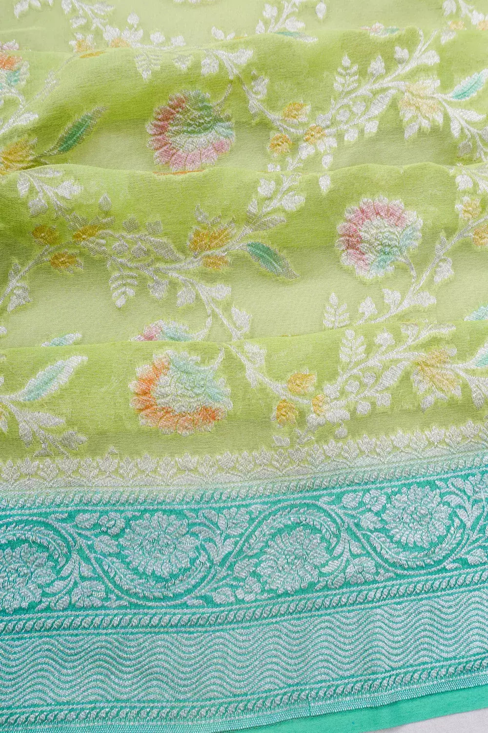 Vaanya Banaras Georgette Brocade Green Saree