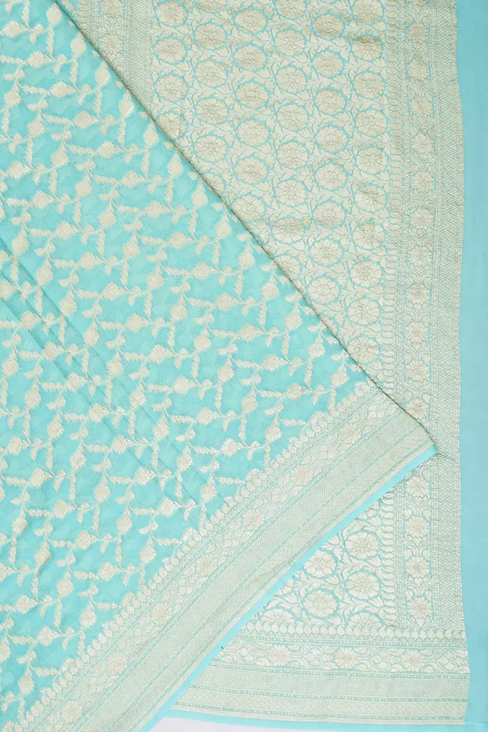 Vaanya Banaras Georgette Brocade Pastel Blue Saree