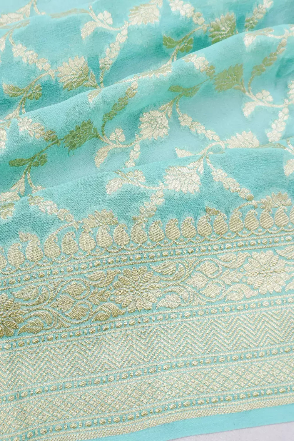 Vaanya Banaras Georgette Brocade Pastel Blue Saree