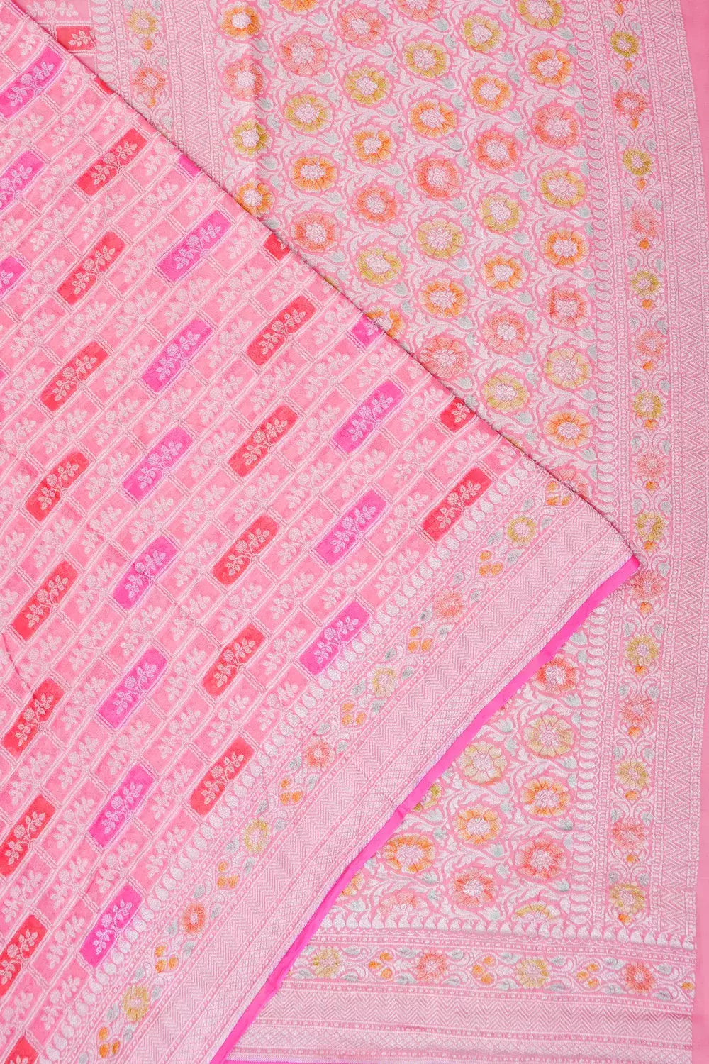 Vaanya Banaras Georgette Brocade Baby Pink Saree