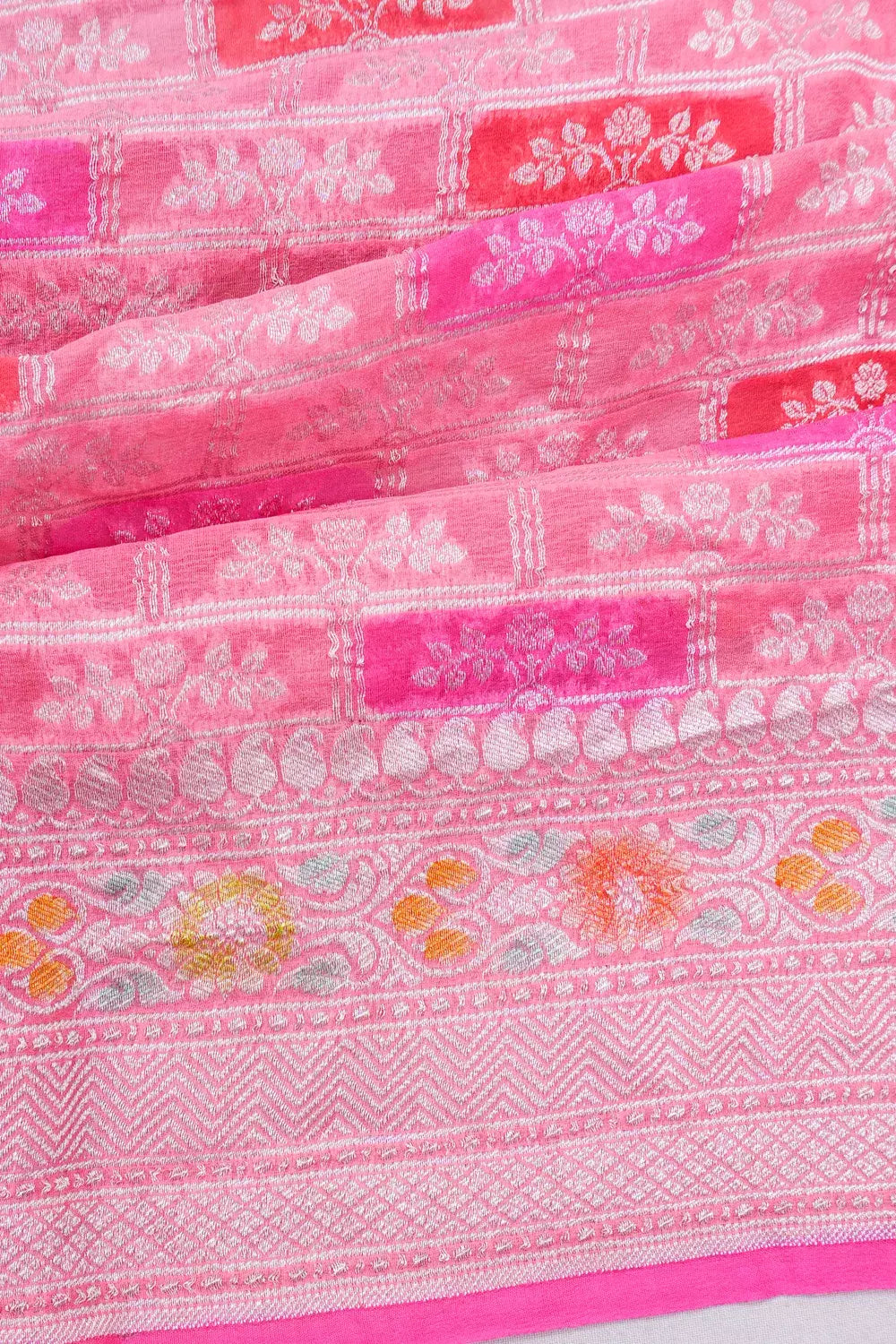 Vaanya Banaras Georgette Brocade Baby Pink Saree