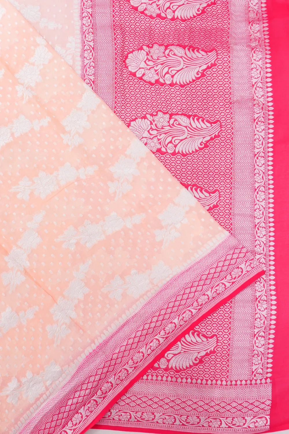 Vaanya Banaras Georgette Brocade Peach Saree