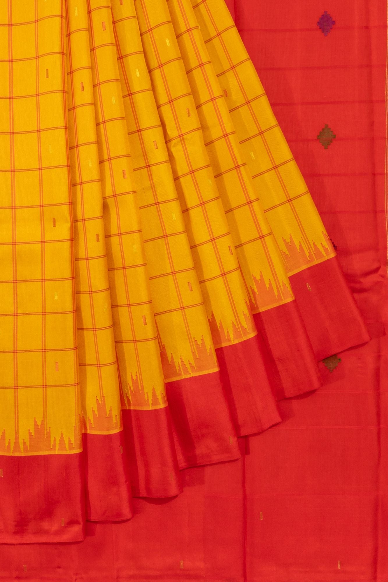 Gadwal Silk Checks And Butta Yellow Saree