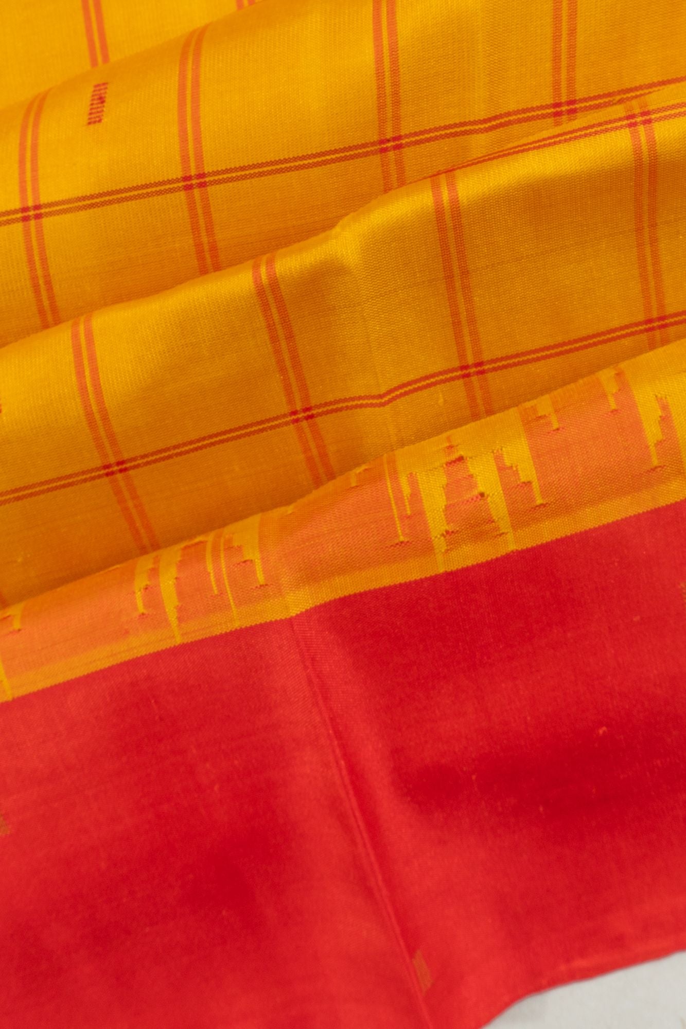 Gadwal Silk Checks And Butta Yellow Saree