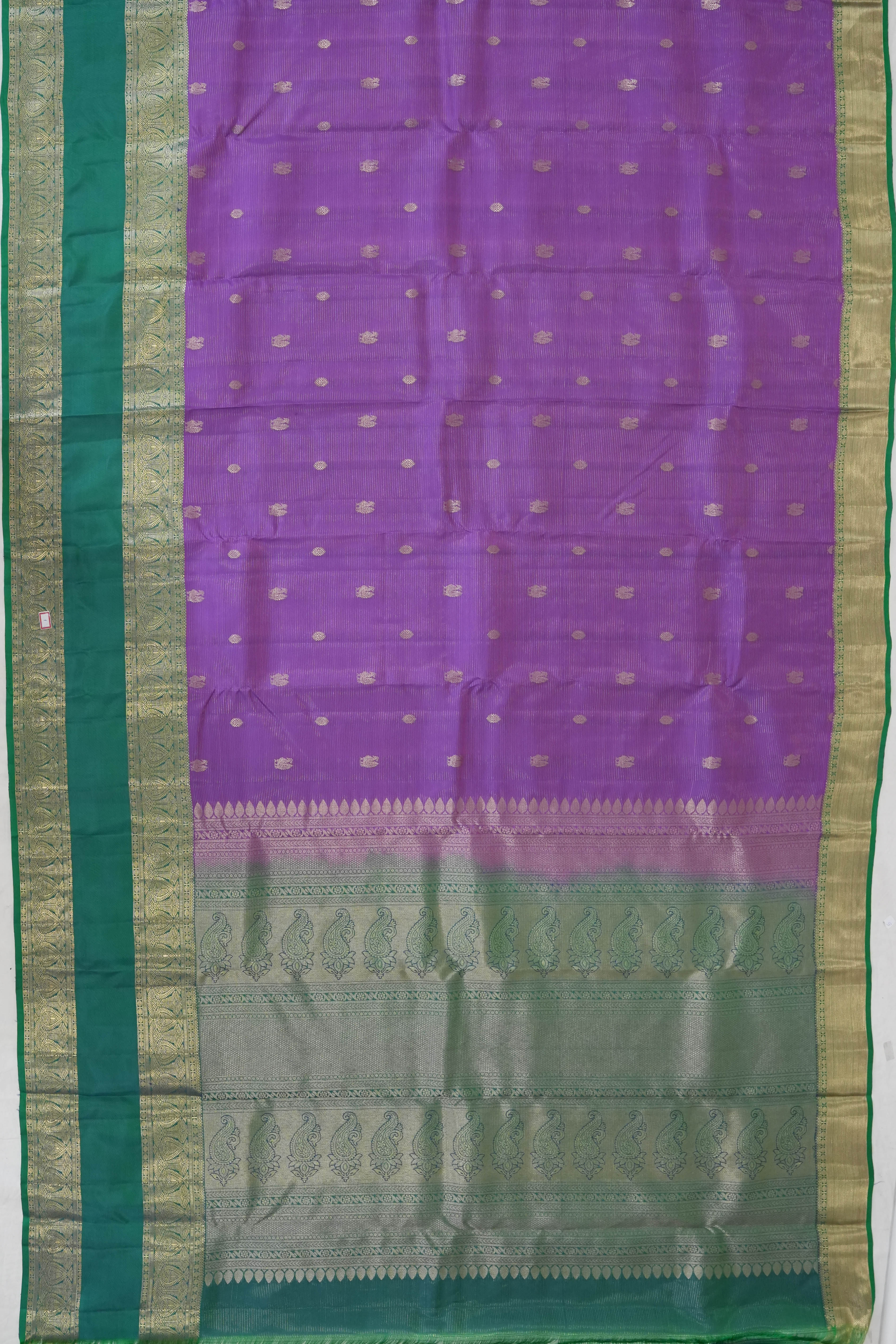 Soft Silk Lines And Butta Violet Saree With Rettai Pettu Border