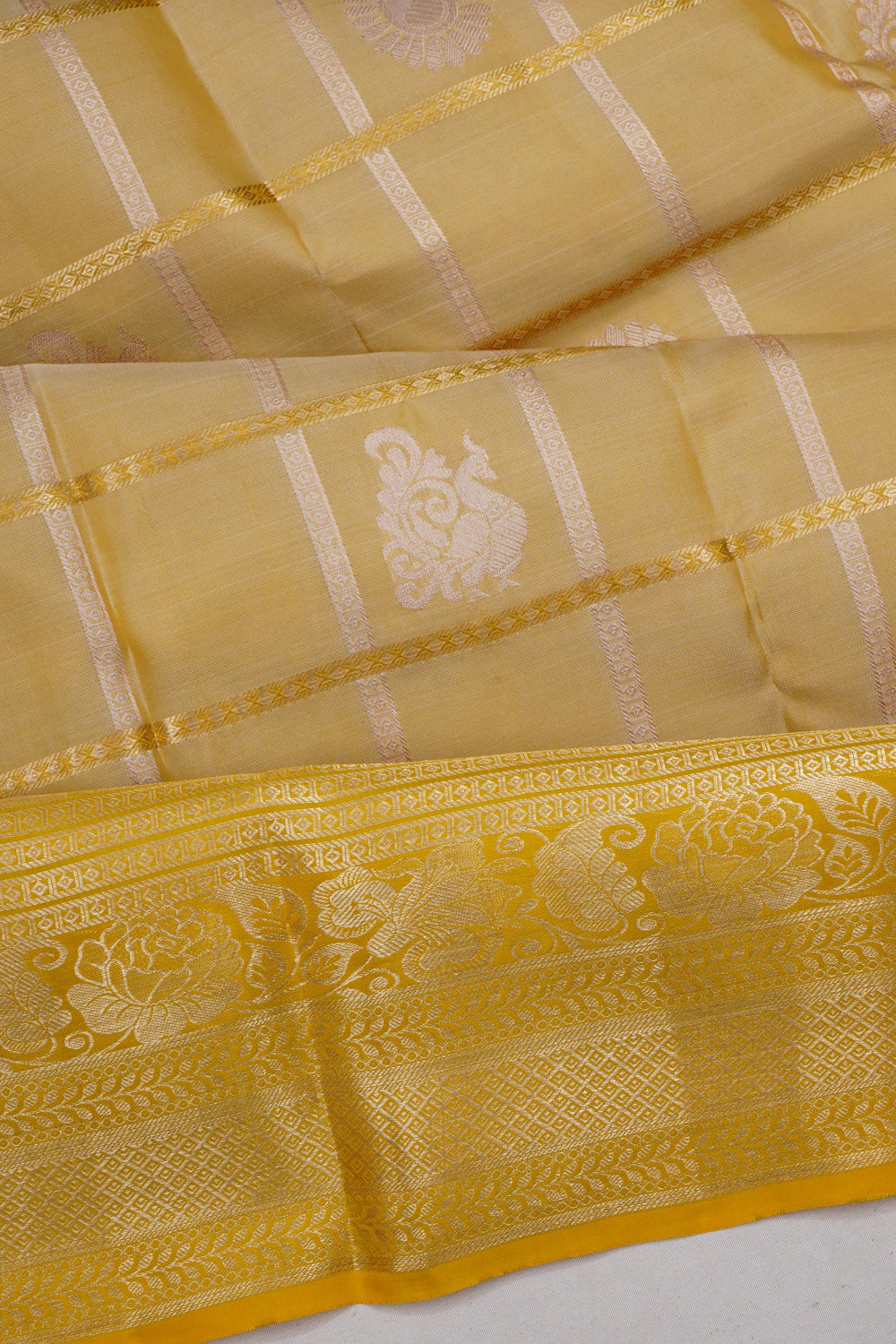 Dharmavaram Silk Checks And Butta Pale Yellow Saree