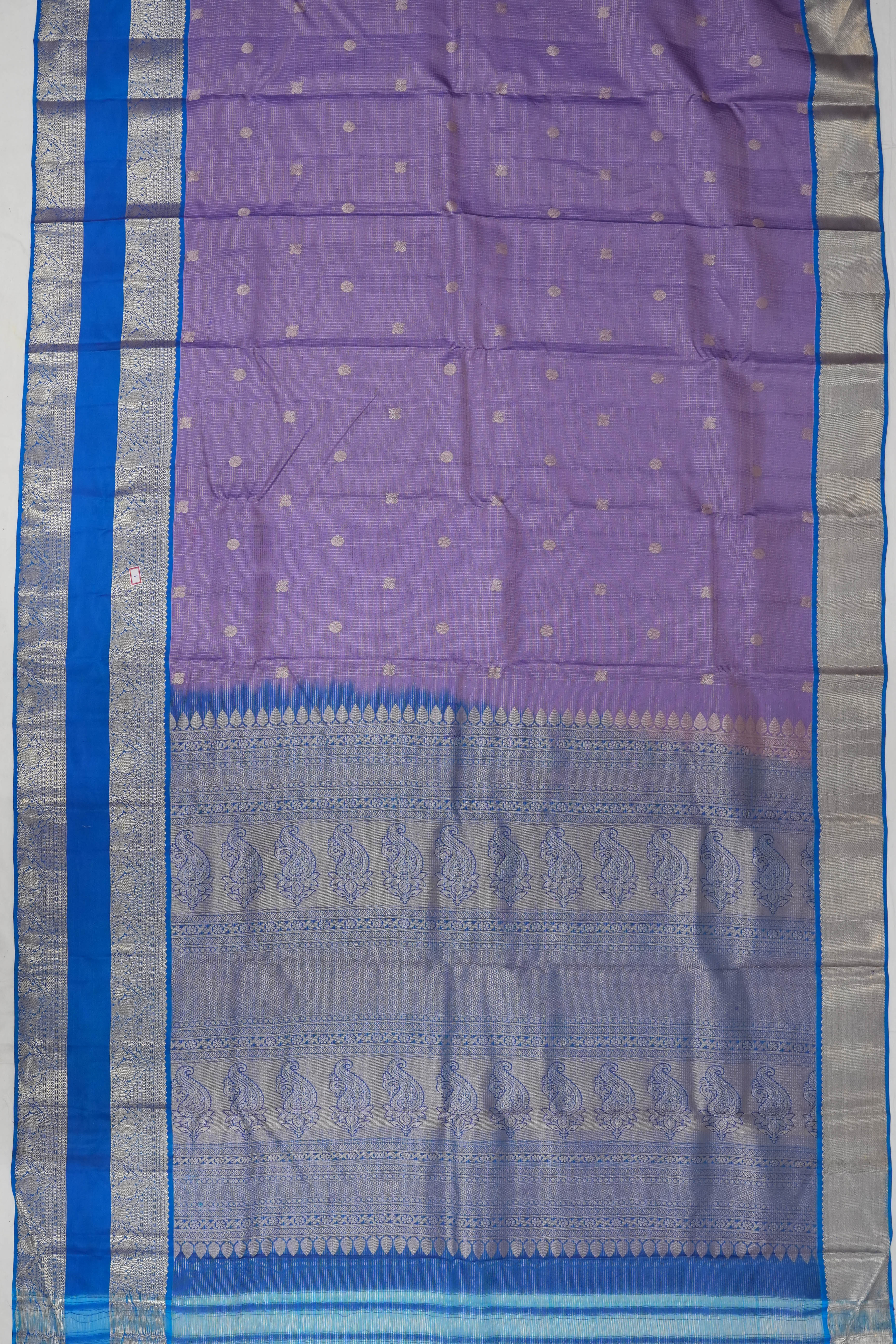 Soft Silk Checks And Butta Lavender Saree With Rettai Pettu Border
