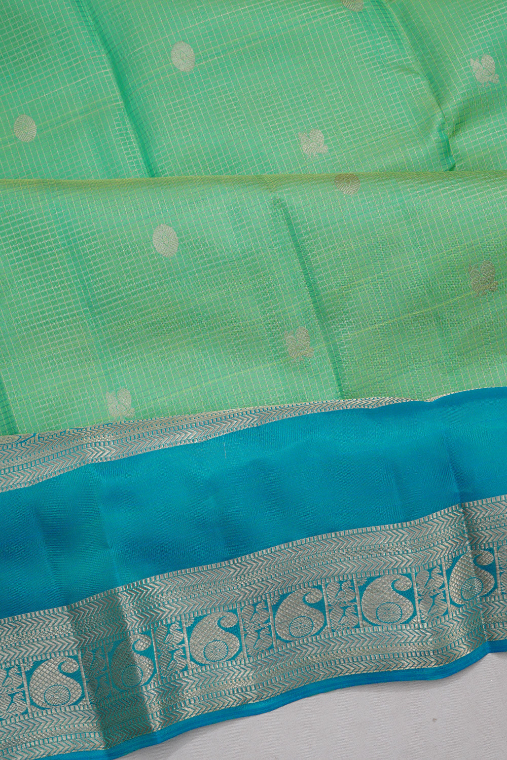 Dharmavaram Silk Checks And Butta Green Saree