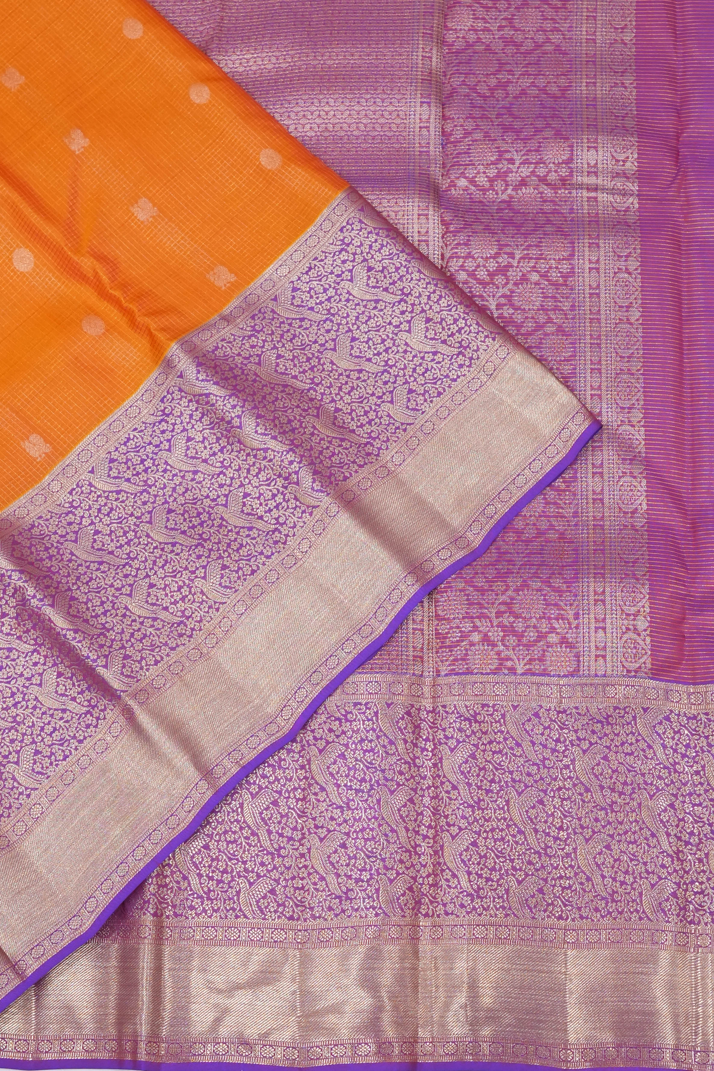 Soft Silk Butta Checks And Butta Orange Saree