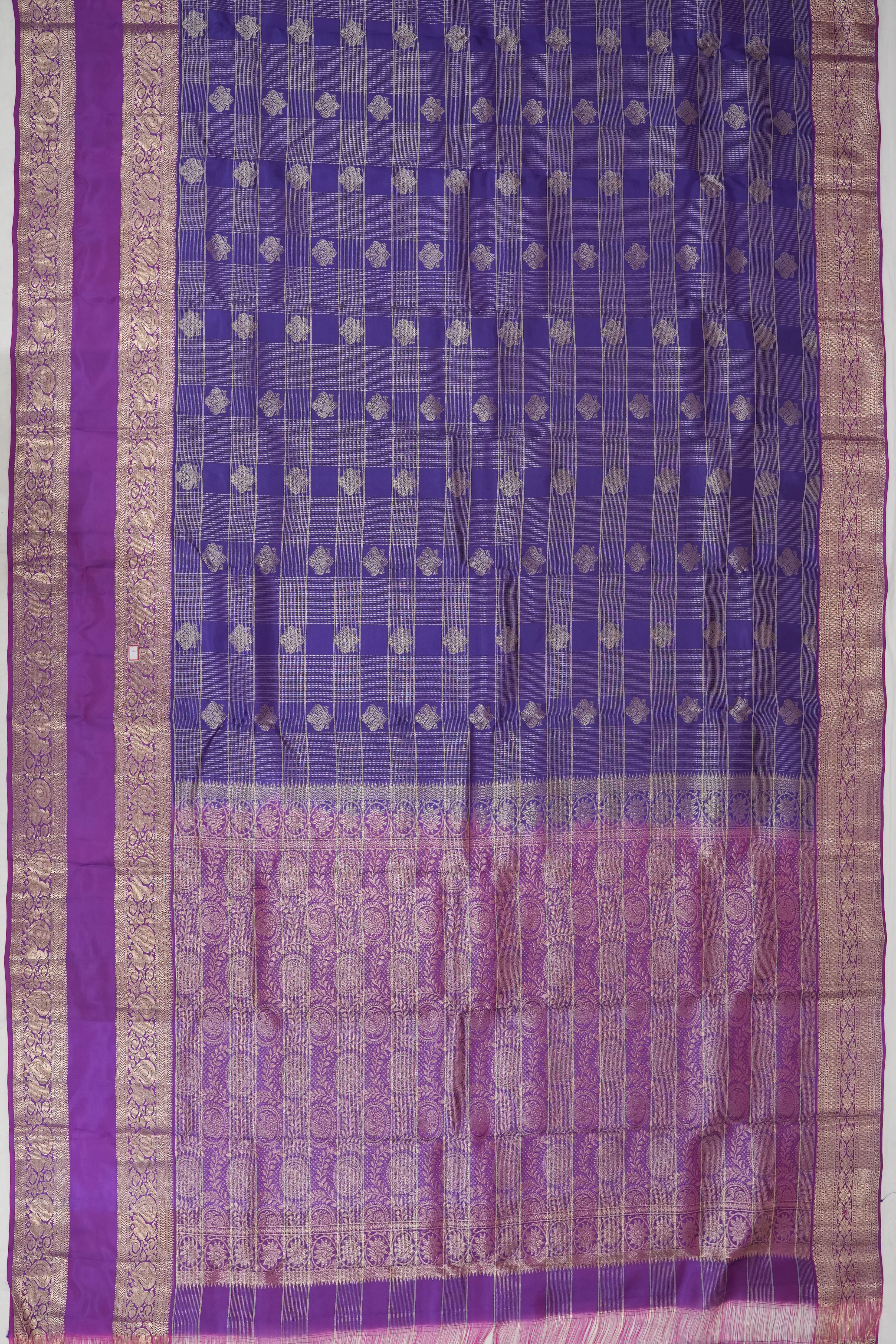 Soft Silk Butta Checks And Butta Blue Saree With Rettai Pettu Border
