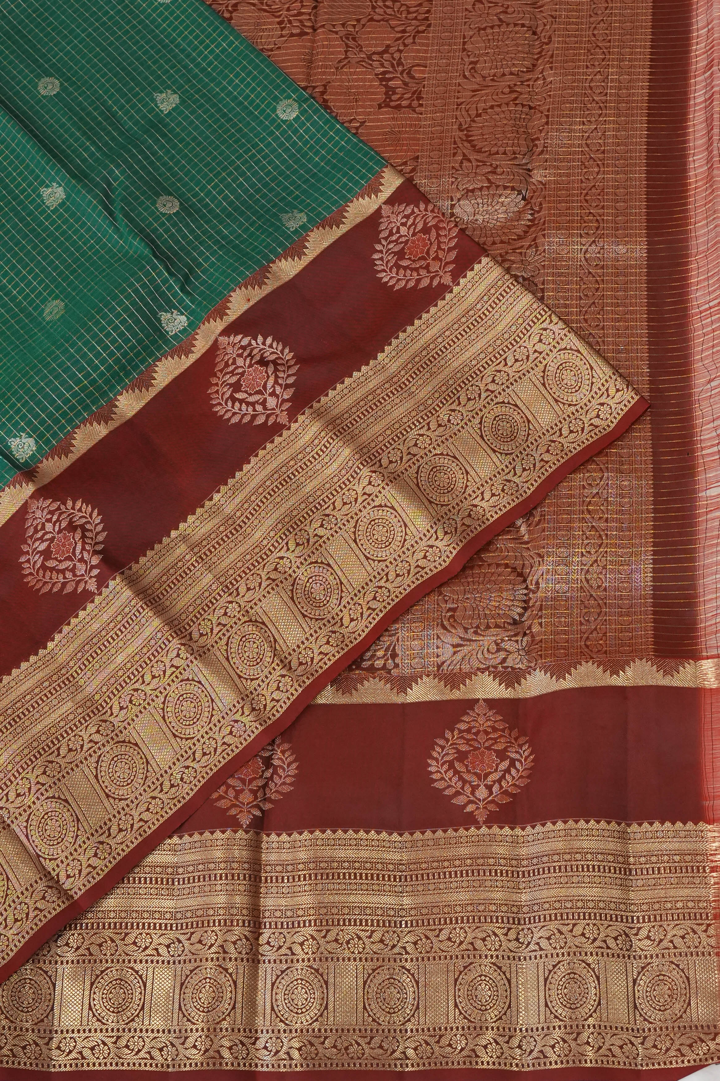 Soft Silk Butta Checks And Butta Green Saree