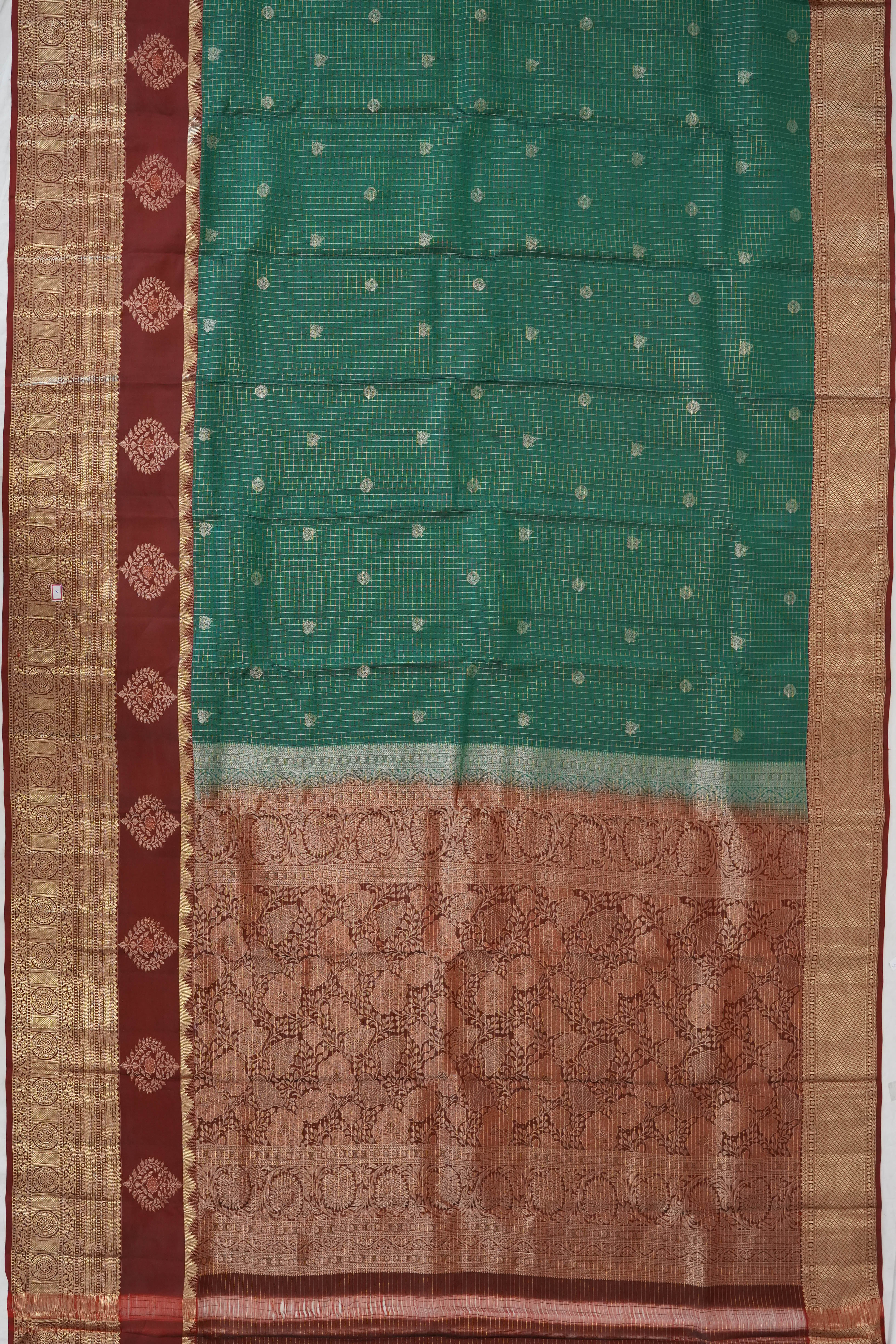 Soft Silk Butta Checks And Butta Green Saree