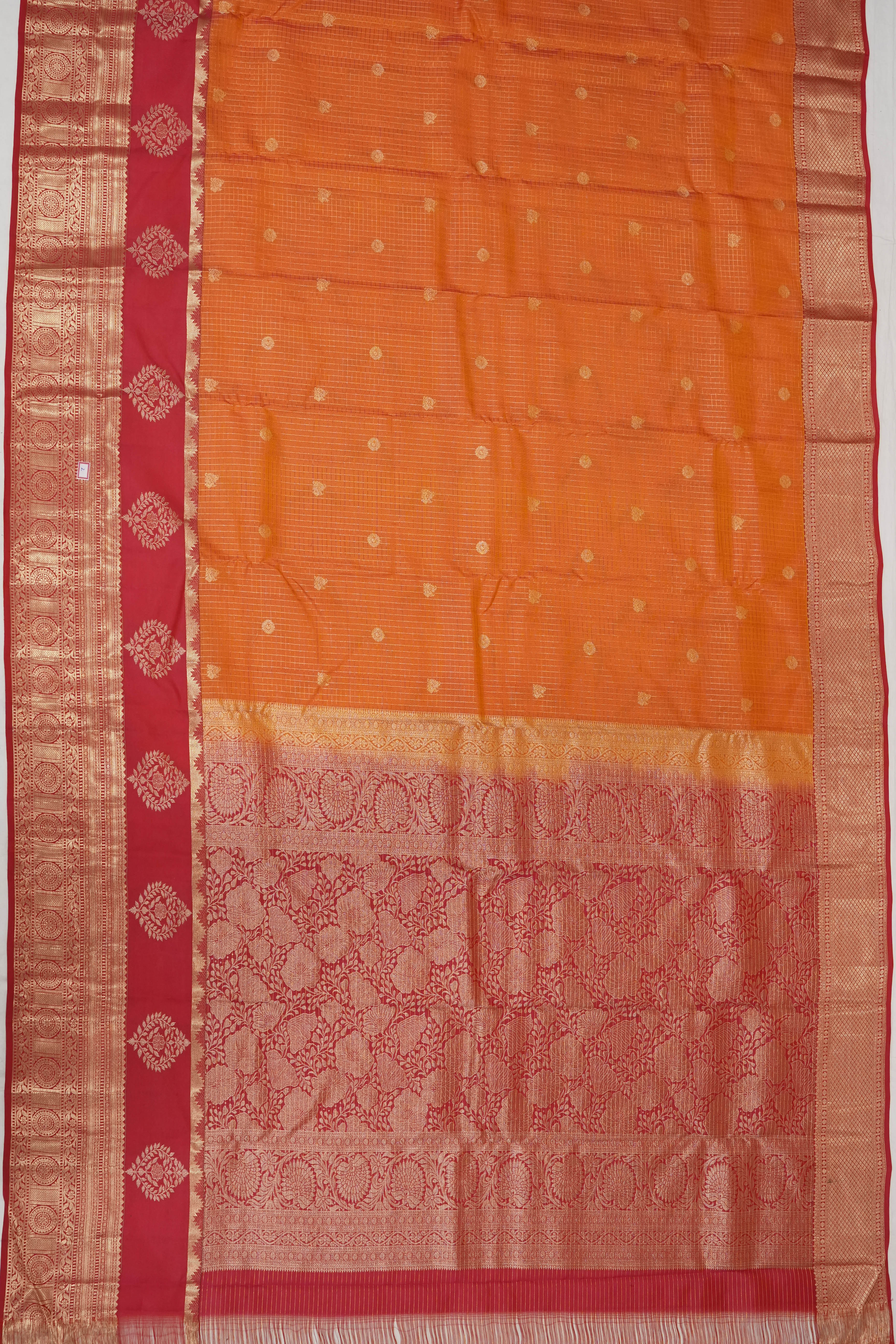 Soft Silk Butta Checks And Butta Orange Saree