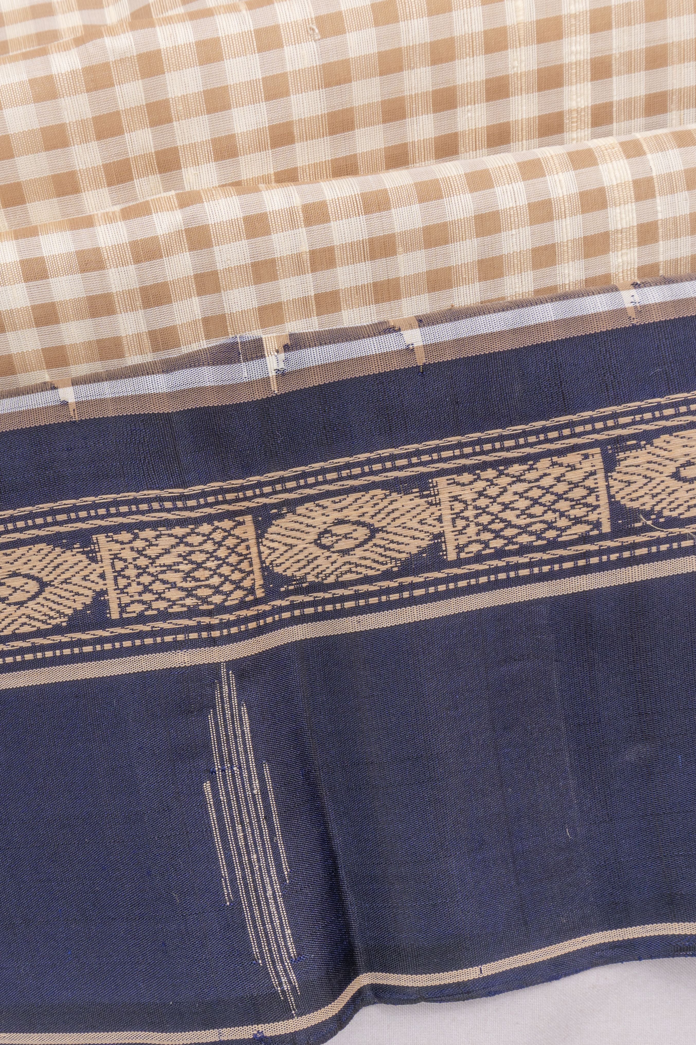 Gadwal Silk Checks Cream And Brown Saree