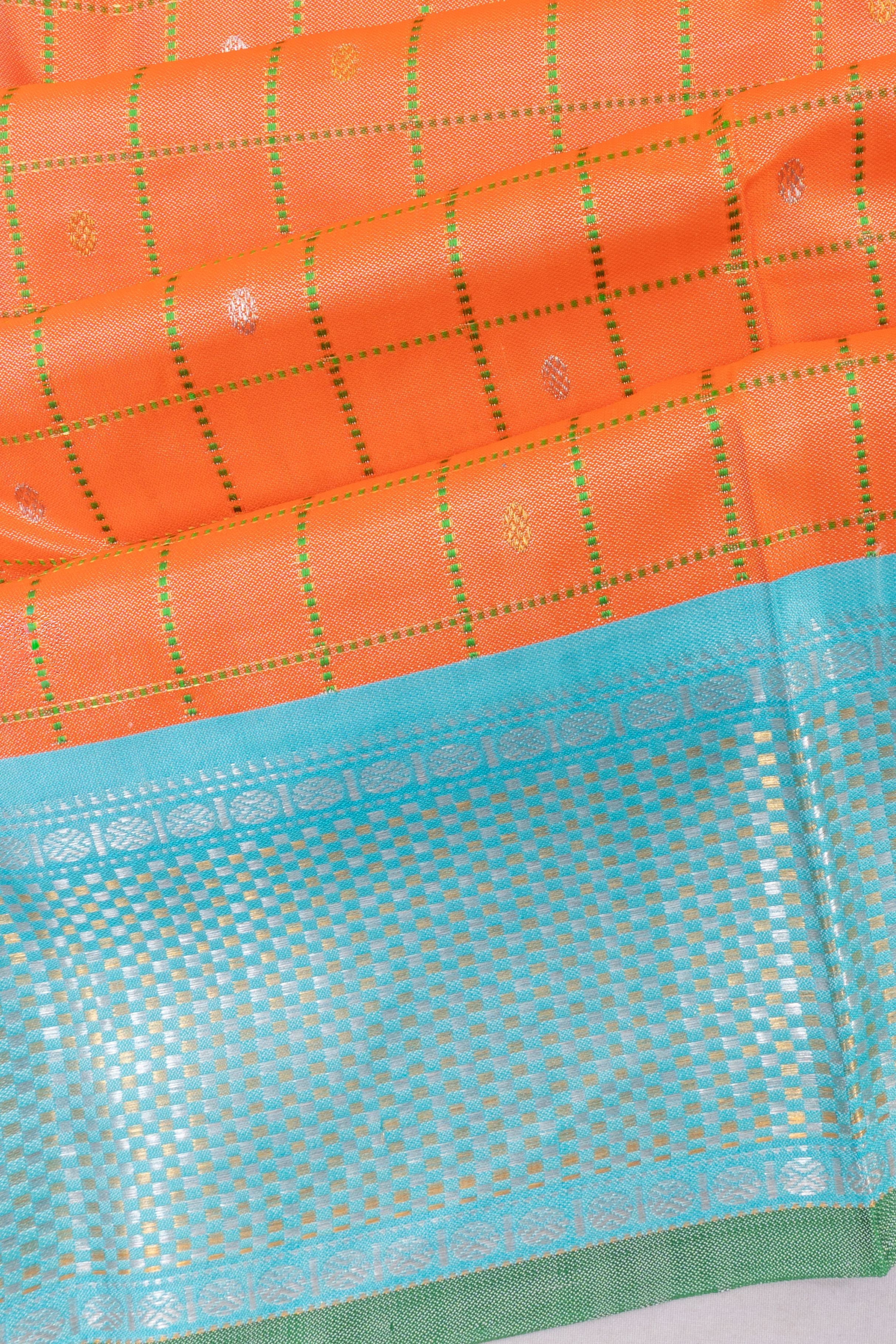 Gadwal Silk Checks And Butta Orange Saree