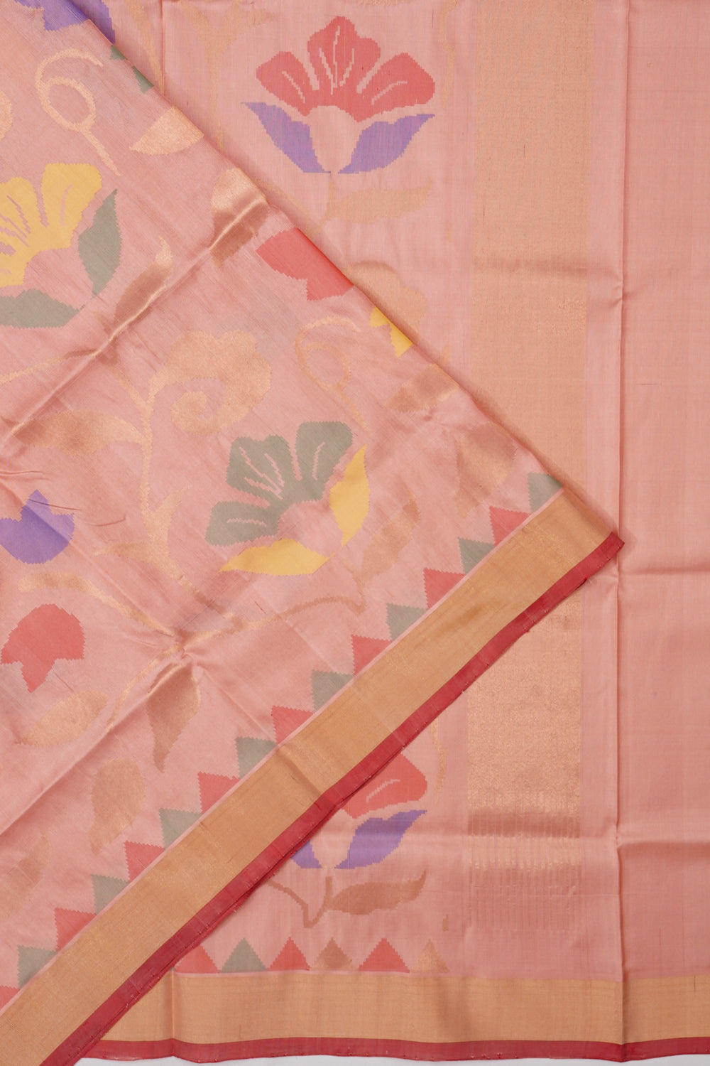 Uppada Silk All Over Jamdani Jaal Peach Saree