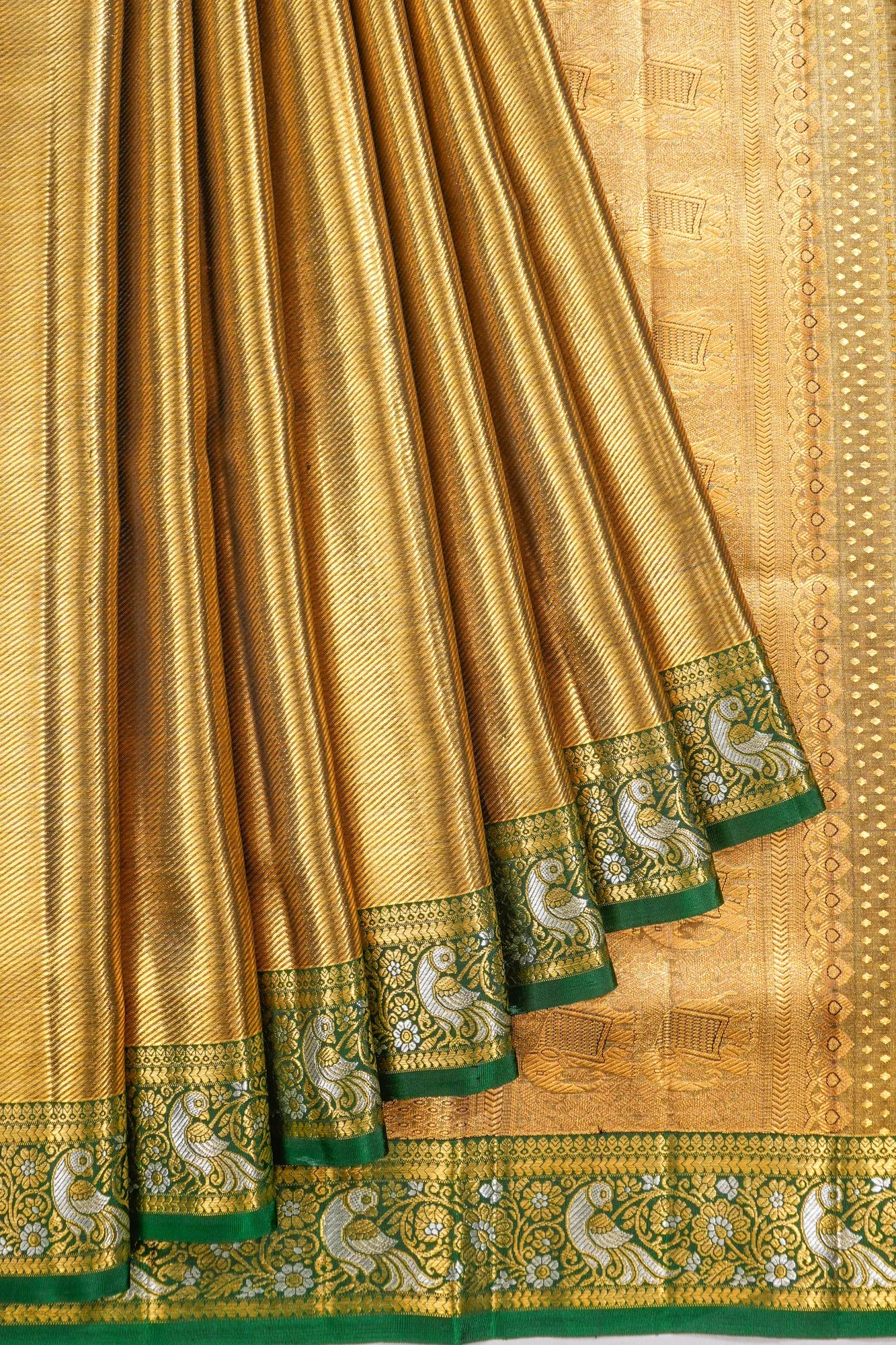Kanchipuram Silk Tissue Brocade Green Saree