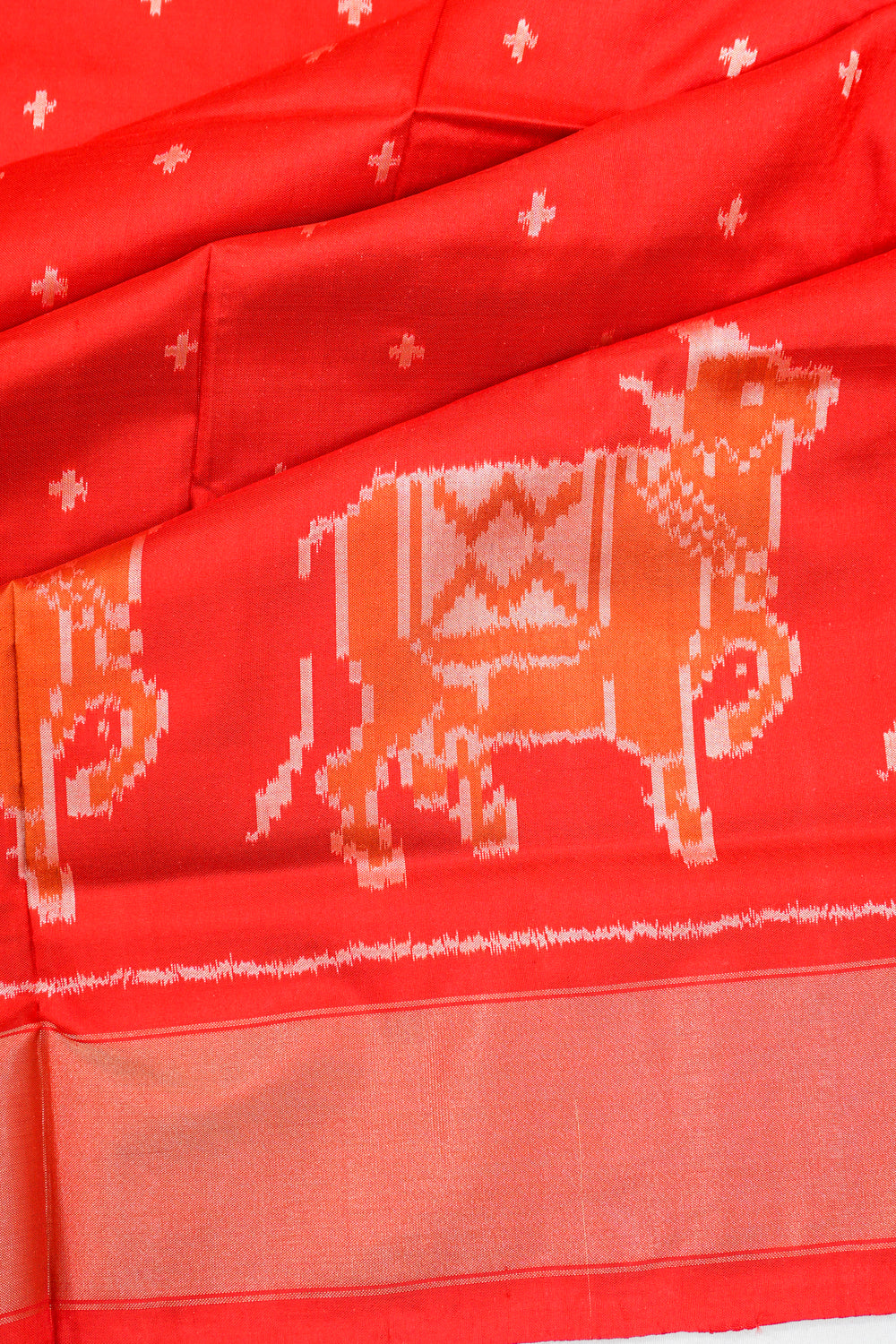 Pochampally Silk Ikat Red Saree With Pichwai Motifs