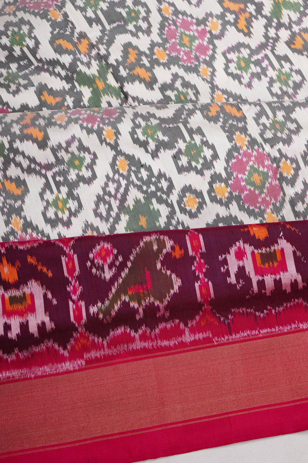 Pochampally Silk Ikat White Saree