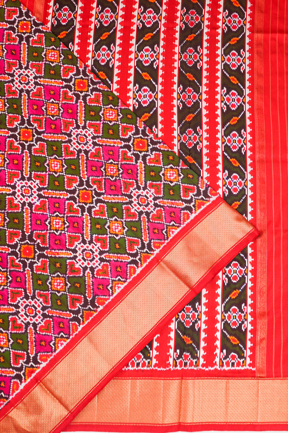 Pochampally Silk Ikat Green And Pink Saree