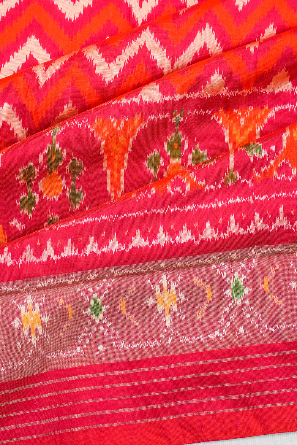 Pochampally Silk Ikat Pink And Orange Saree