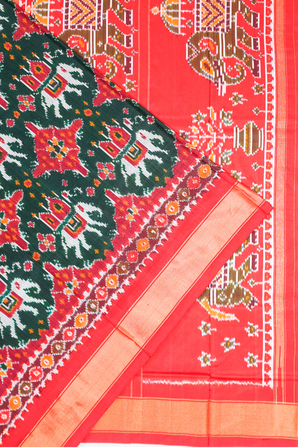 Pochampally Silk Ikat Green And Red Saree