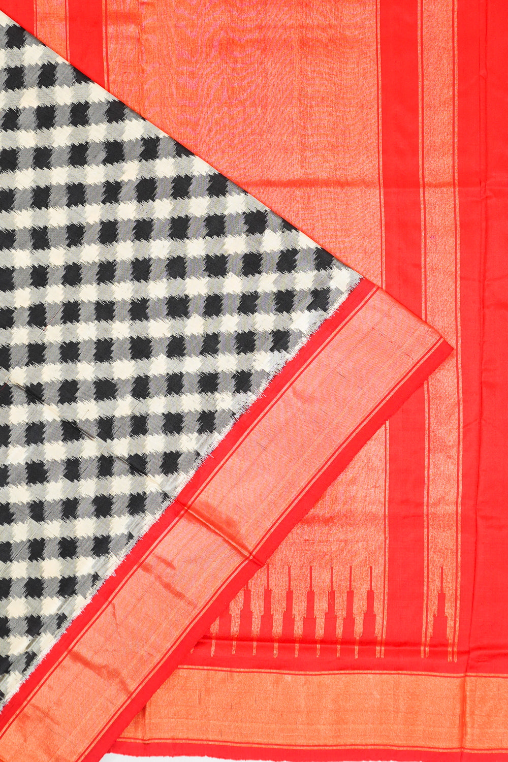 Pochampally Silk Ikat Checks White And Black Saree