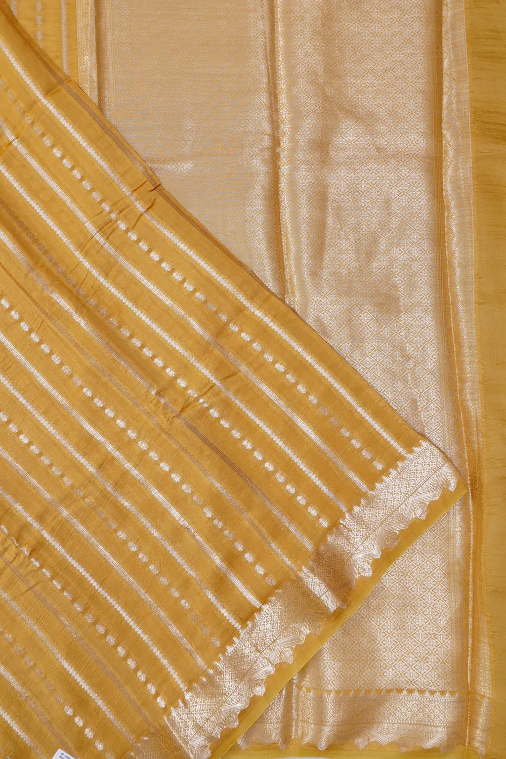 Vaanya Banaras Silk Lines Mustard Yellow Saree