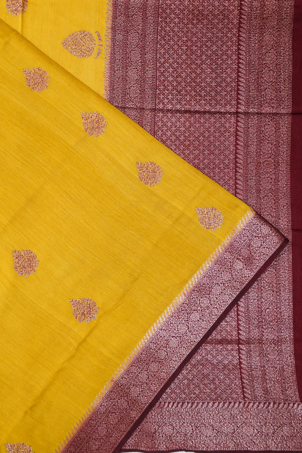 Vaanya Banaras Tussar Butta Yellow Saree