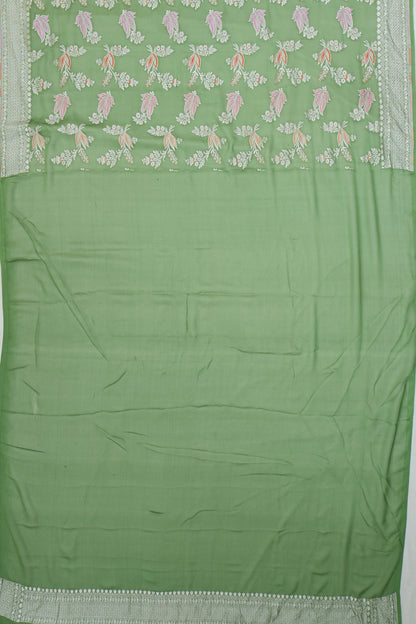 Vaanya Banaras Georgette Brocade Green Saree